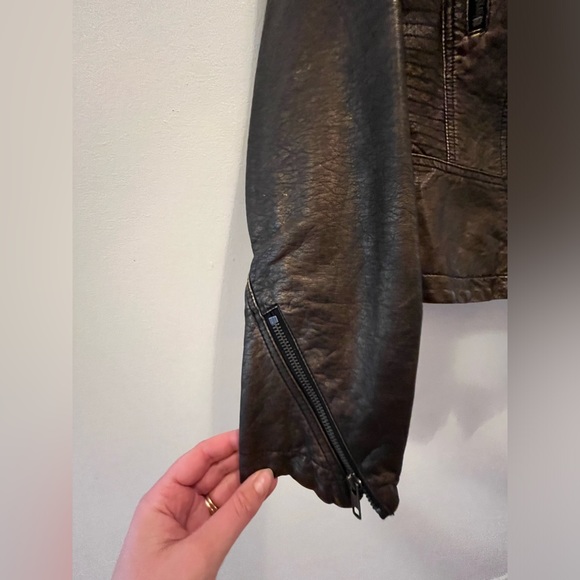 Free People Vegan Leather Bronze Metallic Biker Jacket - Picture 8 of 10